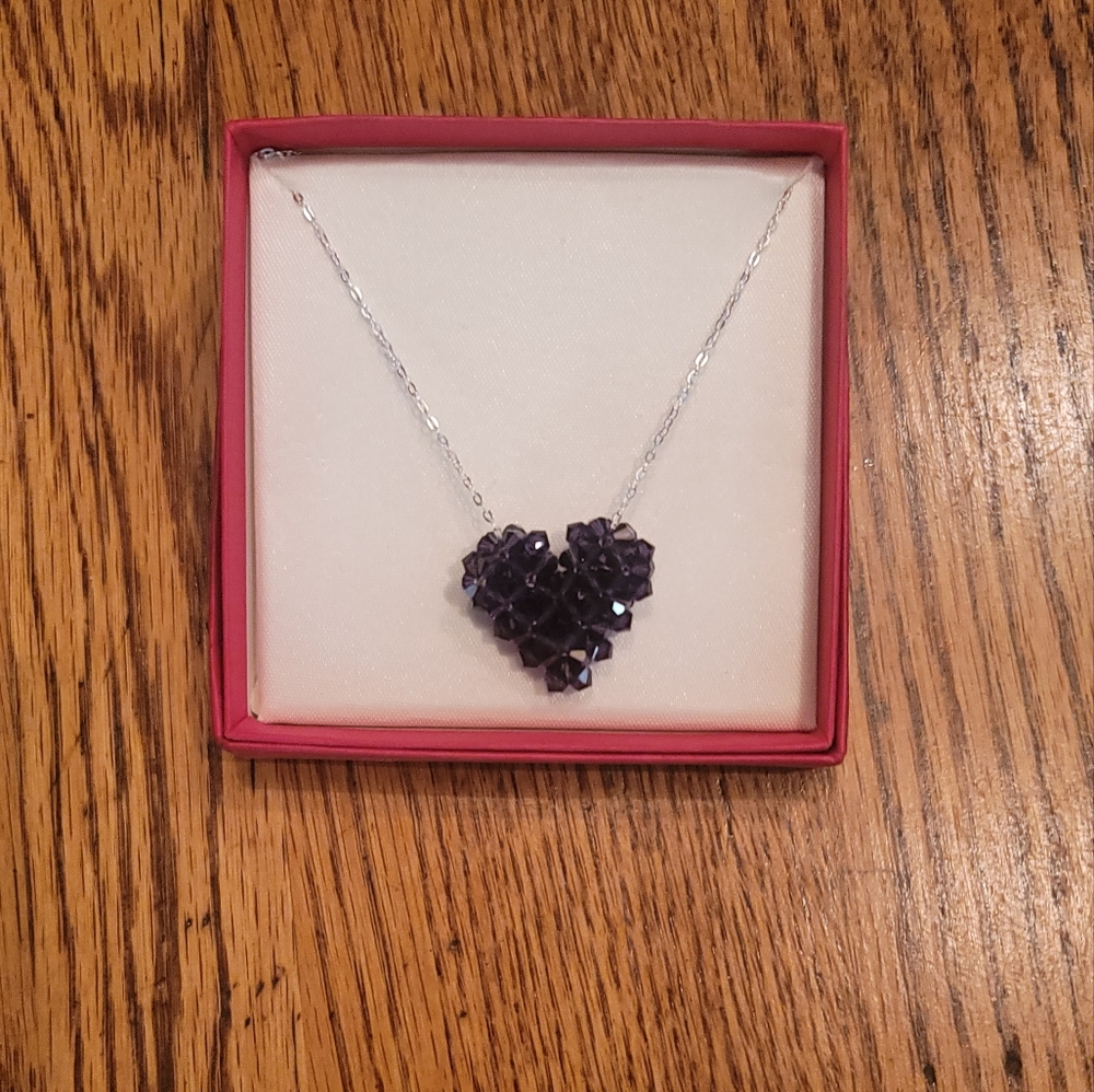 NWT Swarovski Purple Heart Sterling Silver Necklace Jewelry